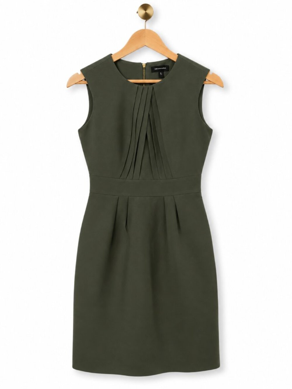 Saks Fifth Avenue Olive Green Linen Blend A Line Dress Pockets Size Small